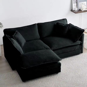 Sofá en Forma de L de Tela de Felpa Beige con Chaise Longue a la Derecha, Modular, Asientos Profundos, Cojines Cómodos <span class=keywords><strong>para</strong></span> Sala de Estar Pequeña, Estilo Minimalista - Product Image 3