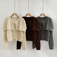 Cardigan en maille torsadée à col rond pour femme, deux pièces, à manches longues, bouton unique, décontracté, collection automne-hiver, marque privée