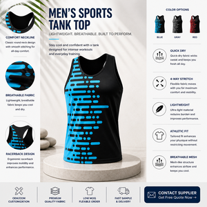 Custom Printed Blue Black Gradient Crew Neck Sleeveless Seamless Four-Way Stretch Breathable <b>Sweat</b>-Wicking Quick Dry Unisex Top - Product Image 4