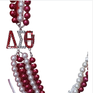 Collier en perles avec pendentif en argent rouge DST Delta Sigma - Product Image 1