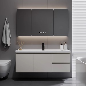 Meuble de salle de bain moderne, intelligent et simple, avec vasque intégrée, résistant à l'eau et à l'humidité - Product Image 1