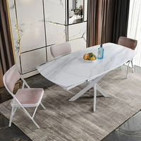 Table à manger en acier au carbone blanc direct d'usine avec 6 couvercles ovales extensibles en marbre de verre en céramique pour la cuisine et la chambre à coucher