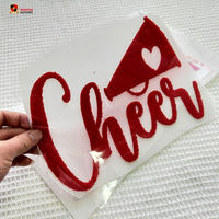 Journée du jeu universitaire personnalisée découpée au laser Chenille Cheerleading lettre fer sur patchs Dtf Fluffy Puff transferts de chaleur pour vêtements