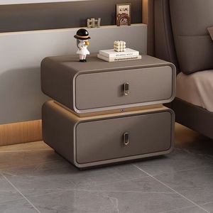 Modern Minimalist Nightstand Solid Wood Cream Color With Led <b>Light</b> Bedroom Storage Drawer Fully Assembled - Product Image 4