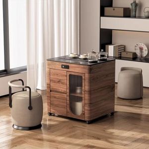 Carrito de té de madera maciza con almacenamiento y bandeja para tetera para uso en el hogar, la oficina o el balcón - Product Image 3