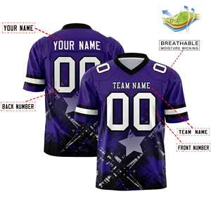 Maillot de football américain personnalisé violet et noir avec dégradé d'étoiles - Product Image 2