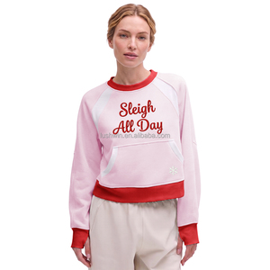 Women Christmas Jingle Babe Embroidered Sweatshirt Color Block Raglan Sleeve Holiday Pullover Kangaroo Pocket <strong>Jumper</strong> - Product Image 3
