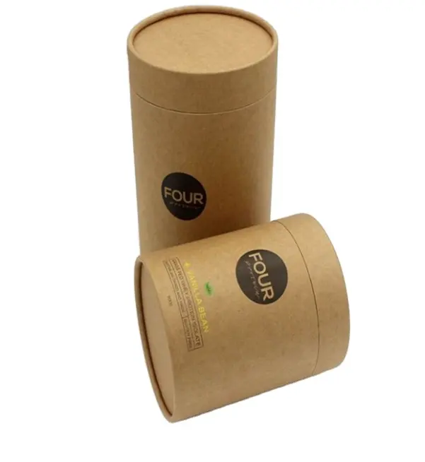 Tubo da imballaggio in carta Kraft marrone con bordo arrotolato in cartone rigido fatto a mano per alimenti/polvere