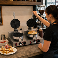 Peralatan Katering Cucina Pembuat Waffle Komersial Mesin Pembuat Waffle Listrik Ganda Stainless Steel Tugas Berat untuk Hotel Restoran