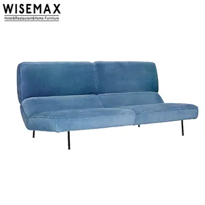 WISEMAX家具现代客厅沙发小型家具组合沙发套装蓝色亚麻现代i形切斯特菲尔德沙发
