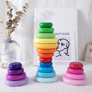 Pierres empilables <span class=keywords><strong>en</strong></span> <span class=keywords><strong>bois</strong></span> de bricolage inspirées des arcs-<span class=keywords><strong>en</strong></span>-<span class=keywords><strong>ciel</strong></span> Jouet de reconnaissance des couleurs pour l'éducation précoce des enfants de 5 à 7 ans - Product Image 3