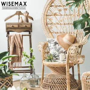 WISEMAX 가구 고리 버들 예술 공작 의자 장식 등나무 의자 인도네시아 가구 천연 지팡이 정원용 레저 의자