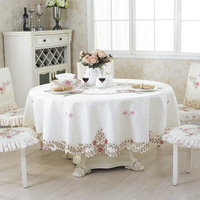 Nappe de table rectangulaire rose à motif floral, style pastoral européen, broderie ajourée, pour décoration intérieure