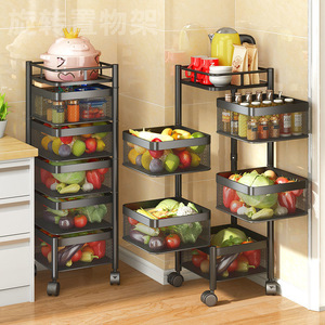 Chariot de cuisine roulant carré avec panier de rangement et étagère rotative pour légumes, fruits et épices, organisateur de sol à <span class=keywords><strong>plafond</strong></span> - Product Image 4