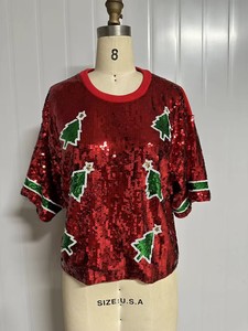 Custom Christmas Tree Holiday Candy Stick Santa <span class=keywords><strong>Holly</strong></span> Lentejuelas Jersey Lentejuelas Vestido Bling Mujer Lentejuelas Camisa al por mayor - Product Image 5