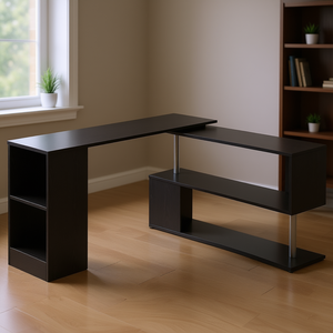 L-Shaped <b>Corner</b> Computer Desk 55 In Black With Storage For Home Office Use - Product Image 2