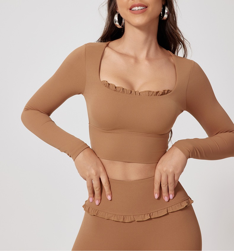 Custom Breathable Quick-Drying Eco-Friendly Women's Fitness Sports Spandex/Nylon Long-Sleeved Top Running Square Collar Yoga