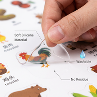 Livre d'autocollants en TPE personnalisé grand format avec imprimé animal de dessin animé, poignée, autocollants statiques réutilisables, jouet éducatif préscolaire