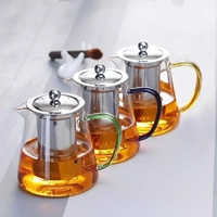 Théière en verre borosilicate transparent de style américain, écologique, faite à la main, 20 oz, résistante à la chaleur, avec infuseur en acier inoxydable et couvercle