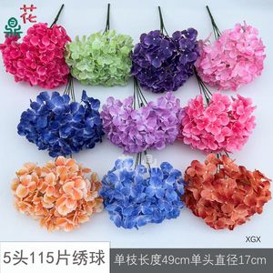Bouquet de fleurs artificielles en soie d'hortensia, 5 têtes, 115 pétales, décoration de mariage, fleurs artificielles pour hôtel et arrangements de fond de scène - Product Image 2