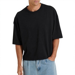 T-shirts pour hommes en coton 100% écologique, coupe ample, design uni avec bordure contrastée, impression sérigraphique - Product Image 2