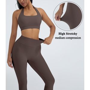 Conjunto Deportivo de 2 Piezas para Mujer, Sujetador Deportivo Halter, Leggings de Cintura Alta, Traje de Yoga sin Costuras para Gimnasio, Diseño con Efecto Push-Up - Product Image 5