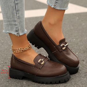 รองเท้าโลฟเฟอร์หนังแท้สไตล์อังกฤษสำหรับผู้หญิง ไซส์ใหญ่ พื้นหนา ใส่สบาย แบบสวม  ไซส์ 43 - Product Image 2