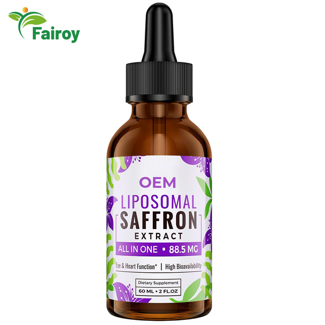 8-in-1 Liposomal Saffron Extract Liquid Drops with Ashwagandha Turmeric Rhodiola OEM ODM Herbal Supplement Manufacturer