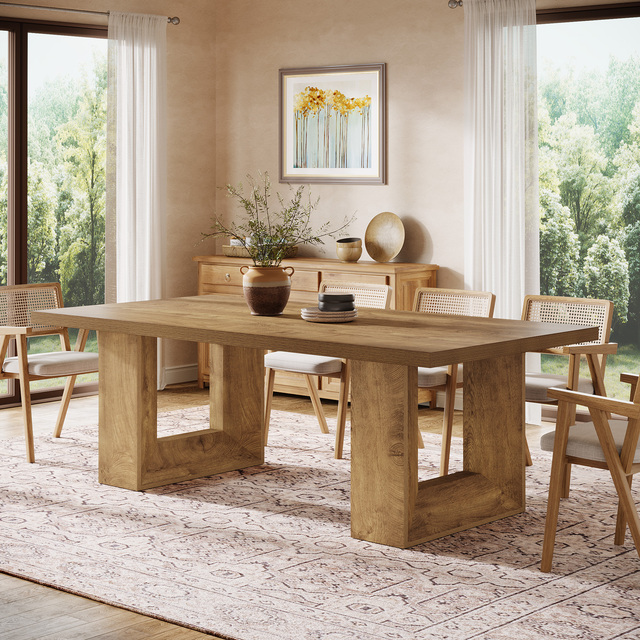 Tribesigns 63-Inch Dining Table for 6, Farmhouse Rectangle Kitchen Table with Strong Geometric Frame for Kitchen