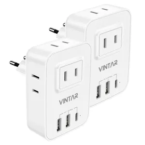 VINTAR 2-Pack Type C European Travel Adapter Canada to Eu Plug Adapter with USB C