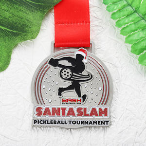 Medallas Deportivas Personalizadas de Aleación de Zinc Esmaltado con Logotipo Metálico Plateado en 3D, Medalla de Pickleball Navideña para Torneo Santa Slam, Diseño Personalizado - Product Image 2