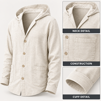 Vente en gros de sweats à capuche et pulls légers personnalisés pour hommes, en coton et lin, avec boutons, style décontracté