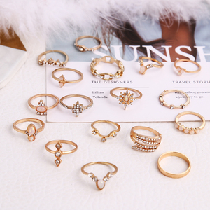 Lot de 17 bagues bohèmes géométriques en cristal, style vintage, en alliage, avec opale dorée, pour femme, bijoux fantaisie, cadeau - Product Image 6