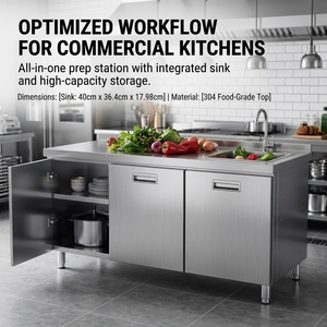 Commercial Equipment Stainless Steel <b>Worktable</b> With Sink Storage Cabinet Kitchen Prep Work Station for Restaurant Hotel Catering - Product Image 4