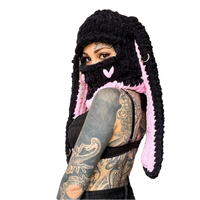 Cagoule tricotée personnalisée OEM, couleur au choix, faite main au crochet, avec longues oreilles de lapin, masque facial d'hiver pour le ski