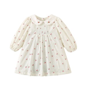 Vestido <span class=keywords><strong>de</strong></span> Niña con Estampado <span class=keywords><strong>de</strong></span> Cerezas, Manga Larga, Cuello Peter Pan, Personalizado OEM, Etiqueta Privada, Algodón - Product Image 2