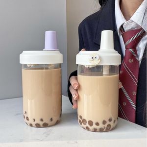 Milk Tea <b>Plastic</b> <b>Cup</b> Large Capacity Heat Resistant Portable With Thickened Straw For Students - Product Image 4