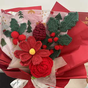 ดอกไม้ถักด้วยมือสุดสร้างสรรค์ลายซานตาคลอสและกุหลาบแดงมือ kmed ดอกไม้โครเชต์ช่อ - Product Image 6