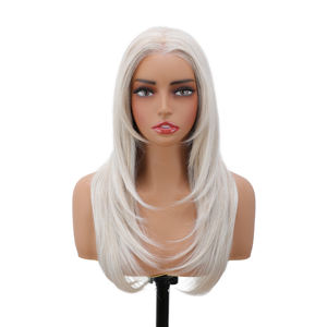 Perruque Lace Front Transparente 13x3 de 22 Pouces, Cheveux Synthétiques Raides Superposés, <span class=keywords><strong>Blond</strong></span> Brun, avec Frange, Pré-Pluckée, pour Usage Quotidien - Product Image 6