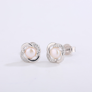 Elegant Copper Leaf Freshwater Pearl <b>Stud</b> Earrings Zircon Jewelry for Women Wedding Bridal Anniversary Gift - Product Image 2