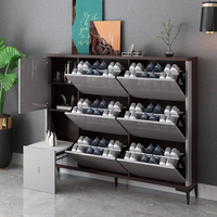 Zapatero Abatible Ultrafino para Entrada de Casa, Mueble Recibidor de Madera, Estante Estrecho para Zapatos con Cubo Basculante