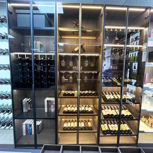 Luxury Custom Size Wine Display Cabinet Shelf Glass Wine Racks Deep Gray Black Color