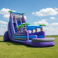 Prix de gros Toboggan aquatique gonflable géant en PVC de 0,55 mm, type montagnes russes, avec château gonflable combiné et zone de saut, motif palmier