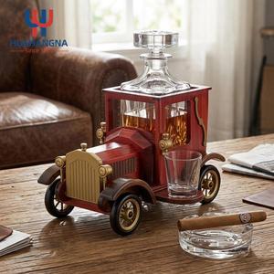 Unique Antique Car Shape Glass Liquor Whiskey Decanter Set with Wooden Stand and 2 Glasses for Men's Birthday Retirement <b>Gift</b> - Product Image 3