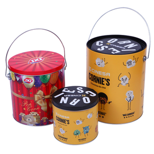 High Quality Empty Metal Popcorn Tin Bucket 1 Gallon Movie Popcorn Tin Bucket Food Grade Popcorn Round Tin Box With Lid