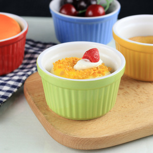 Free shipping hotel-style <b>small</b> cake <b>cup</b>, ceramic striped steamed egg bowl, round high-temperature resistant ceramic pudding - Product Image 3