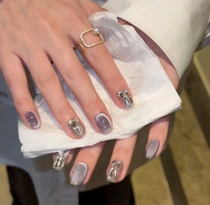 <span class=keywords><strong>Ongles</strong></span> à presser en acrylique dégradé pleine couverture, style français, motif ciel étoilé violet, incrustés à la main, avec <span class=keywords><strong>colle</strong></span> pour doigts - Product Image 3