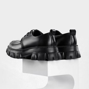 Men's British Formal Derby <b>Platform</b> Lace-up Shoes Low-top Casual Patchwork Heightening Genuine Leather Office Career - Product Image 5