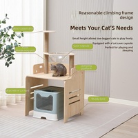 MEEW Arbre à chat moderne en bois à plusieurs niveaux avec grotte fermée, poteaux à gratter en sisal, support amovible pour bac à litière, design écologique