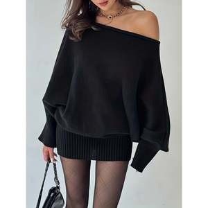 Pull décontracté à col asymétrique pour femme, gris, épaules dénudées, tricot oversize, manches longues, mode hiver - Product Image 2